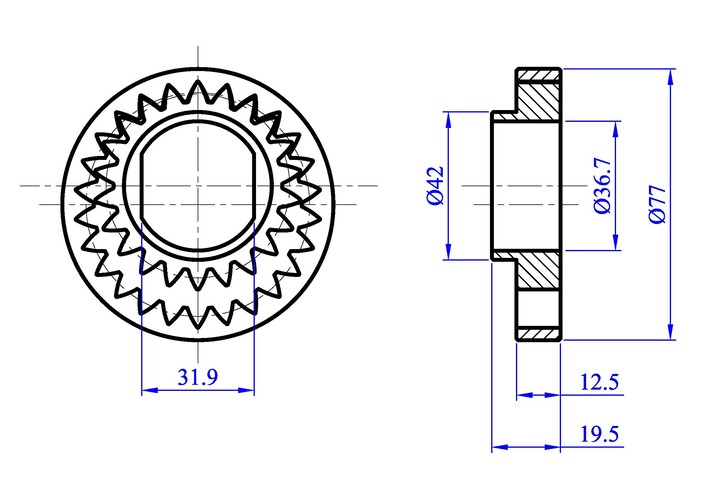 22re Oil pump Drive Gear Drawing
