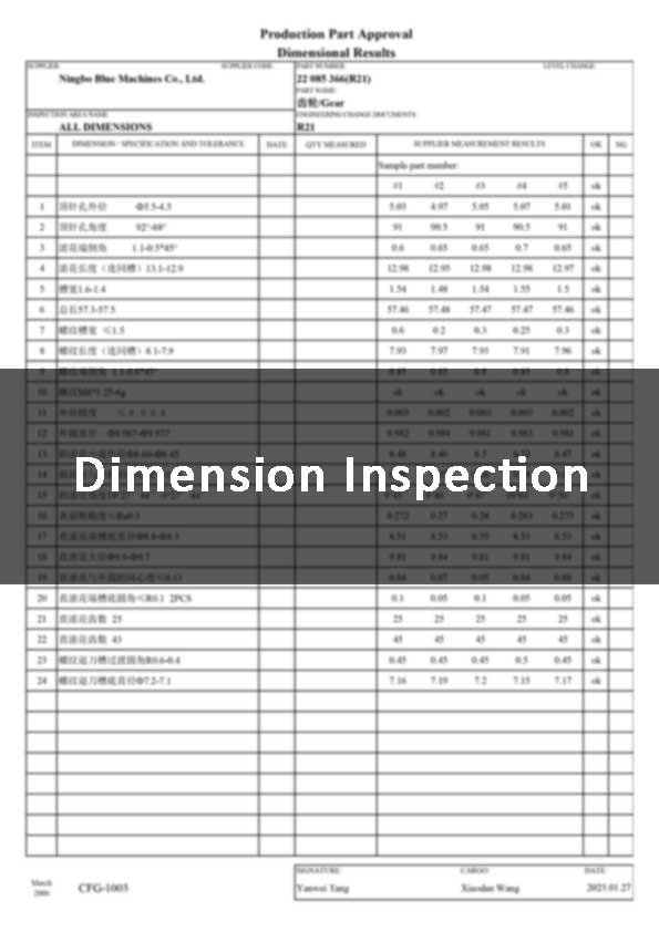 Dimensions Control Report Powder Metallurgy Certifications & Reports | BLUE Quality Standards