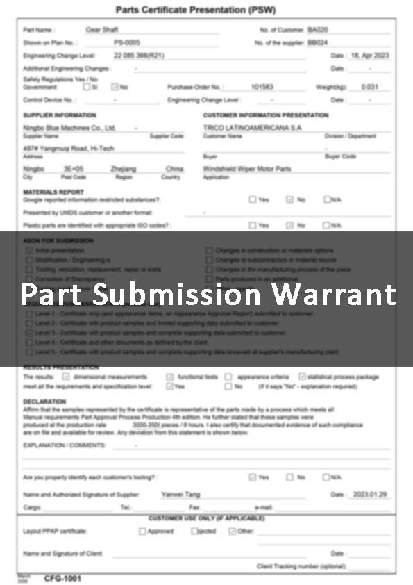 Part Submission Warrant